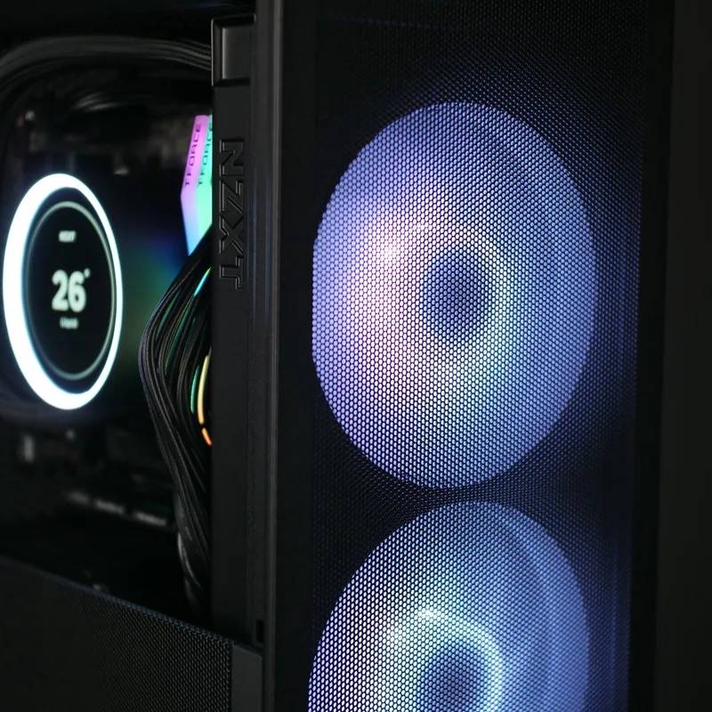 NZXT H2 in Schwarz, beleuchtete Lüfter hinter der Mesh-Front