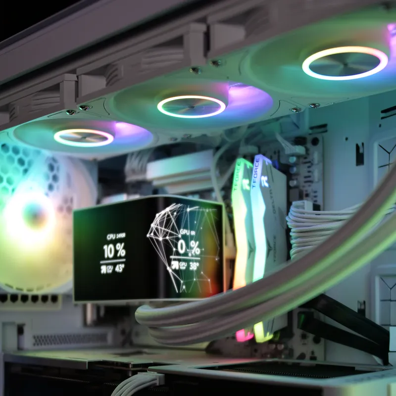 ARGB-Radiatorlüfter unter dem Deckel und Krux-Display