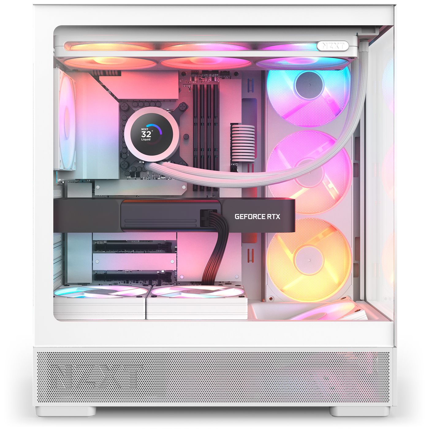 NZXT S5 RGB in Weiss, Seitenansicht mit Panorama-Glas