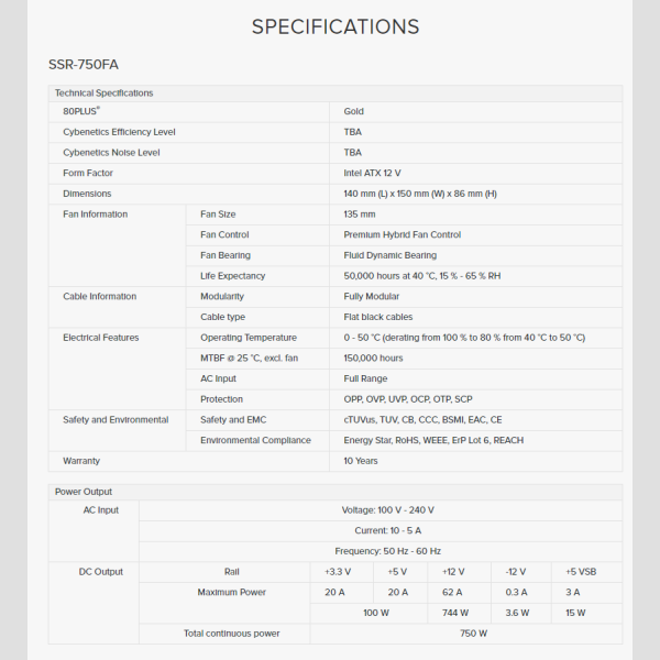 Seasonic SSR-750FA | 750W Connect | 80+ Gold