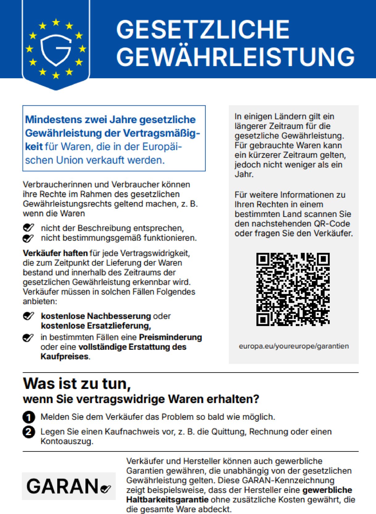 Gesetzliche Gewährleistung – EU-Hinweis